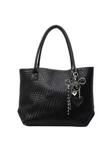 Fashionable Shoulder Tote Bag, Niche Design, Solid Color Shoulder Bag, Suitable For Daily Outings, Shopping, Work And Commuting - Black - View 6