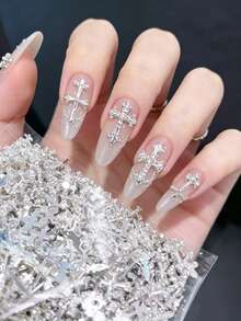 20-100件復古金屬十字架美甲飾品，哥德風3D水鑽十字架美甲裝飾，龐克美甲配件 - 彩色 - 查看 1