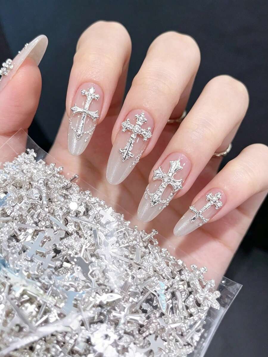 20-100件復古金屬十字架美甲飾品,哥德風3D水鑽十字架美甲裝飾,龐克美甲配件 - 彩色 - 查看 1