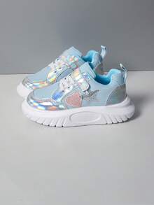 Sepatu Skate Olahraga Kasual Praktis dengan Perekat Velcro, Model Terbaru Musim Semi/Panas untuk Anak Perempuan, Gaya Segar dan Modis, Bordir Hati - Baby Blue - View 1