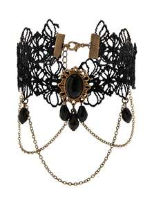 1pc Dark Style Black Lace Arm Chain Bracelet Women's Jewelry Halloween Armlet - Black - View 5