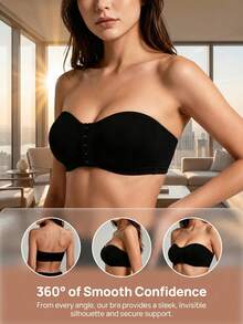 Women's Front Closure Wireless Support Bra, Summer Bandeau Lingerie, Soft And Comfortable Underwear - Black - View 5