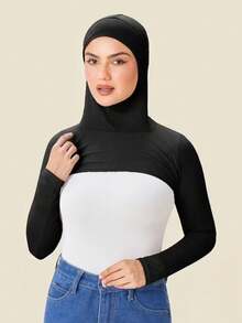 Muslim Hijab Inner Shirt, Full Neck And Arm Coverage Elastic Knit Hijab Undershirt, Breathable Long Sleeve Solid Color Modest Base Layer - Solid Color - View 4