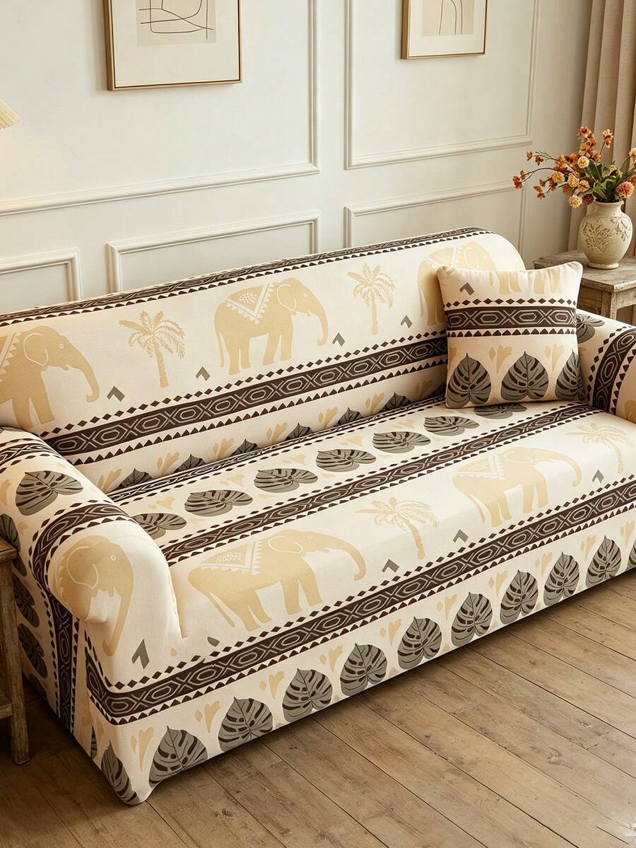 1pc Full Coverage Sofa Cover, Modern Style Polyester Fabric, Machine Washable, All Season Use