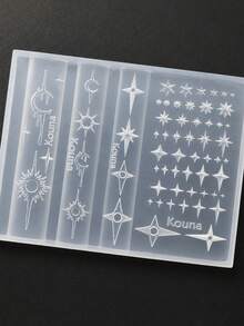 Star Moon & Star Nail Art Silicone Mold, Includes Crescent Moon, Sun Star, Four-Pointed Star, Multi-Size Stars, Dark Hot Girl Style Nail DIY Carving Silicone Mold, Zero Damage Demolding, Delicate 3D Texture, Personal/Nail Salon DIY Nail Tool, Professional Nail Tool - Multicolor - View 2