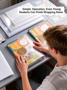10 Pcs Film Sampul Buku Transparan Self-Adhesive, Desain Pra-Potong Tanpa Potong, Pelindung Buku Teks Tahan Air, Dekorasi Bening Minimalis, Sleeve Ringan Portabel untuk Buku Catatan Siswa & Buku Sekolah A4 16K A5 - A - View 3