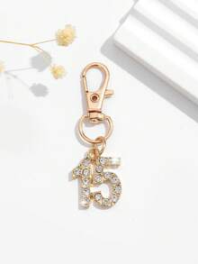 1pc Fashionable European And American Creative Versatile Cute Mini Lucky Number 1-25 Keychain Bag Charm, Suitable For Women's Car Key Bag Decoration And Gift - Gold - View 35