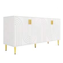 Black Sideboard (152 X 40 X 75 Cm) With A Unique Wavy Pattern, Gold Handles And Feet, Creating An Elegant Dining Space. - Putih - View 7