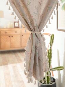 Bubaba 2Pcs Boho Floral Door Curtain With Tassel Fringe, Linen Look Semi-Sheer Room Divider Curtain, Farmhouse Privacy Panel For Doorway, Kitchen, Closet, Bedroom & Entryway Decor - Flower - View 9