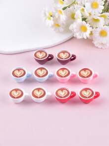 10pcs/Pack Mixed Color Heart-Shaped Coffee Cup Resin Pendants, Suitable For Women's DIY Jewelry Making - Coffee Cup - View 13