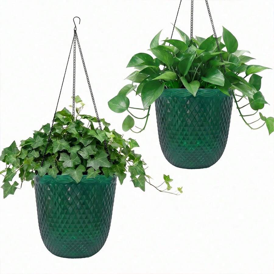2pcs Indoor Plant Automatic Watering Hanging Planters, Hanging Plant Pots With Drainage Holes And Chains, Hanging Flower Pots, Outdoor Small Hanging Planter Baskets, Home Decor Gardening