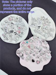 Random Silver Rhinestone Shoe Decorations, Including Shiny Star, Flower, Animal DIY Shoe Accessories, Suitable For Garden Shoes, Sandals And Other Detachable Resin Accessories, Holiday Gift - Silver - View 2