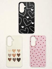 3 pièces Étui de téléphone  avec imprimé cœur, anti-chute, anti-rayures et antidérapant. Design esthétique kawaii avec cœurs rouges, beiges dégradés et lignes blanches. Compatible avec iPhone 11/12/13/14/15/16/16 Plus/17/17 Pro/17 Pro Max/16e et Galaxy S24 Ultra/S25 Ultra/A06 - Multicolore - Voir 65