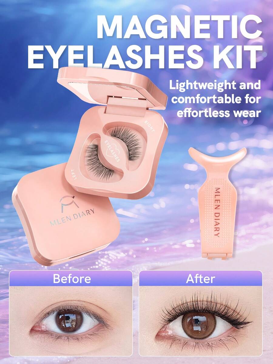 Mlen Diary 磁吸假睫毛套組,9-13.5mm 可重複使用,無需眼線膠,升級版 3D 雙磁吸睫毛,便攜免膠睫毛簇,適合輕盈自然妝容 - 黑色 - 查看 1