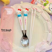 3件組 Sanrio Hello Kitty 卡通可愛 Kuromi 新款筷子湯匙叉子套組，餐具，可愛 My Melody 和 Cinnamoroll 學習餐具，筷子，適合居家用餐、野餐、學習筷子，筷子、湯匙、叉子，完美禮物，生日禮物，開學季 - 彩色 - 查看 9
