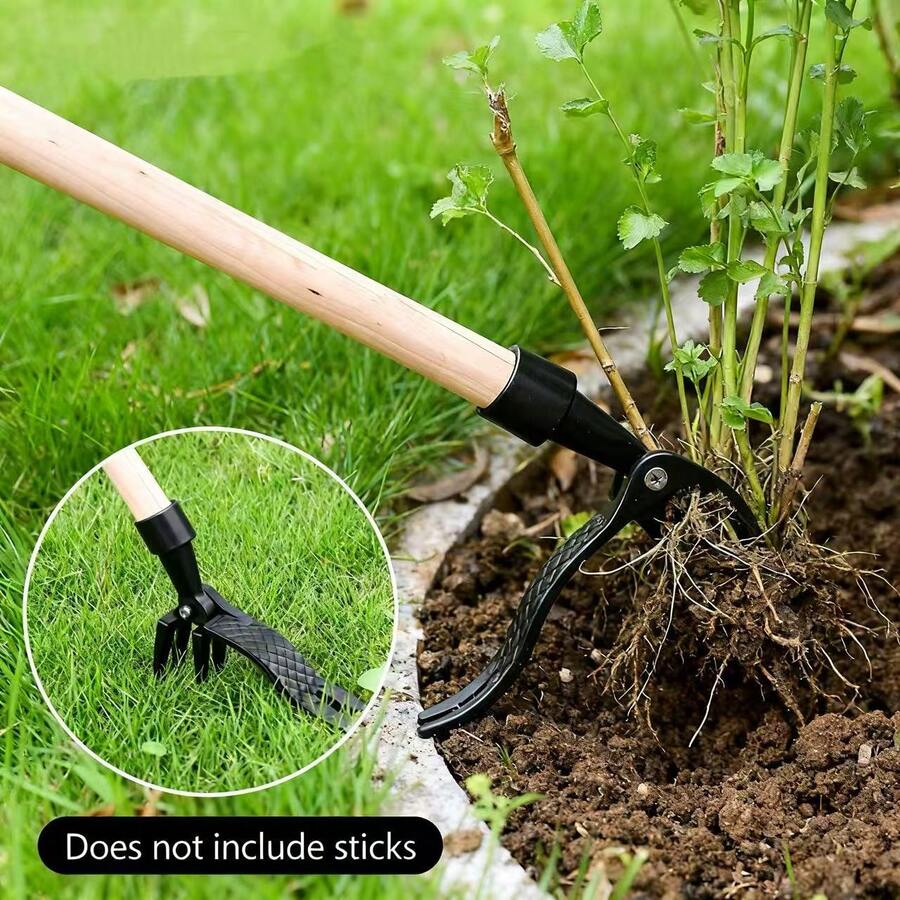 直立式拔草工具 4爪鋼製頭部根部移除器 園藝除草頭 無需彎腰 草坪庭院除草工具 爪式除草器 用於根部移除 多功能園藝手工具 用於土壤耕作與挖掘（不含木柄） - 除草器 - 查看 1