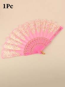 1pc Women's Lace Hand Fan, Silver Floral Hand Fan, Foldable Vintage Decorative Fan, Bridal Photo Prop, Wedding Favor, Suitable For Wedding, Dance, Theme Party, Festival, 16.5 Inches When Unfolded - Multicolor - View 8