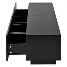 TV Unit, Modern Low Cabinet With Wavy Front, Ample Storage Space, Push-To-Open Mechanism: Minimalist TV Unit For The Living Room. - Black - View 7