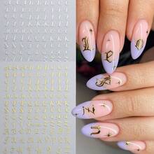 Pegatinas de uñas autoadhesivas multicolor estilo gótico con letras cursivas, calcomanías de alfabeto de caligrafía fina, perfectas para arte de uñas grunge, punk, Y2K y vanguardista, fáciles de aplicar para manicura DIY en casa y salón profesional - Multicolor - Ver 3