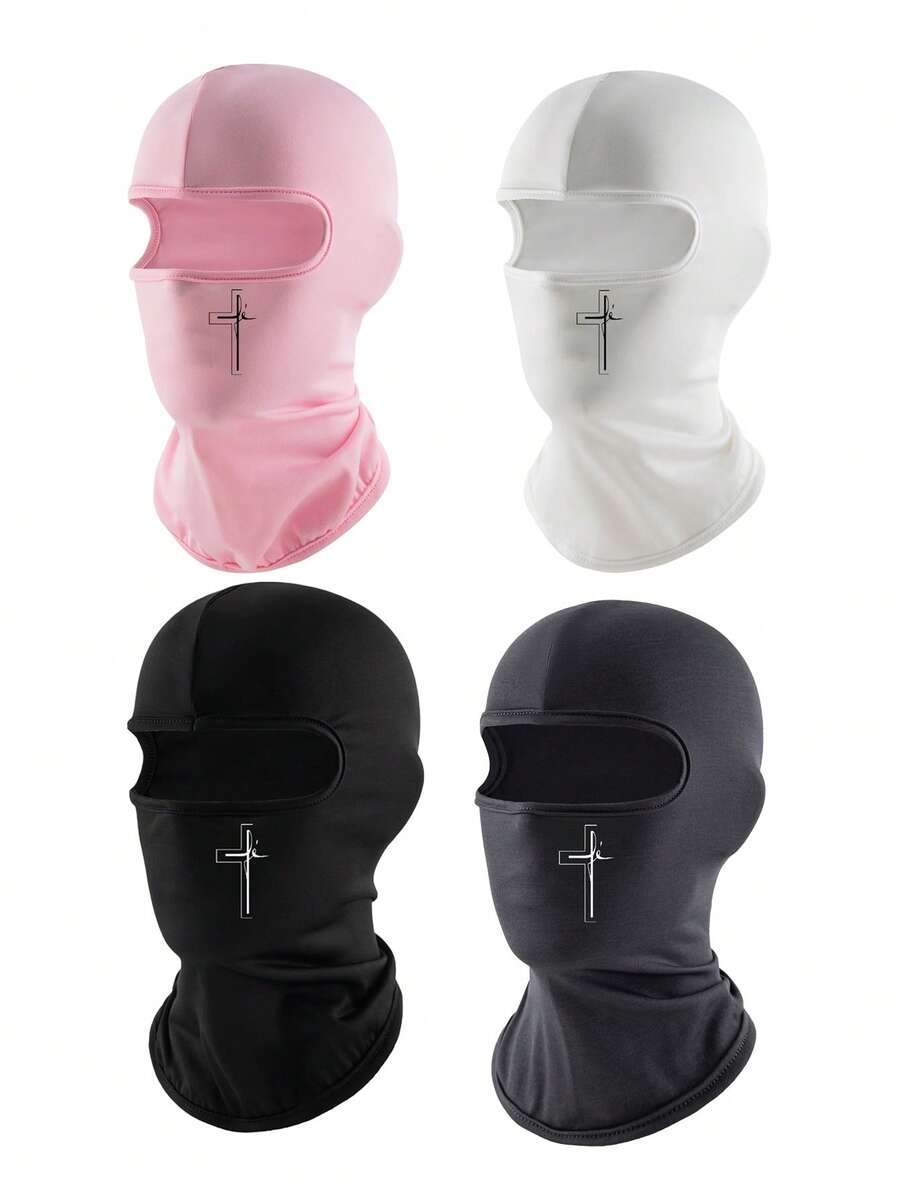 1pc/2pcs Unisex Solid Color Print Pullover Balaclava Hat Set, Single Hole Full Face Mask For Cycling, Suitable For Daily Outings And Outdoor Activities - Style 1 - View 1