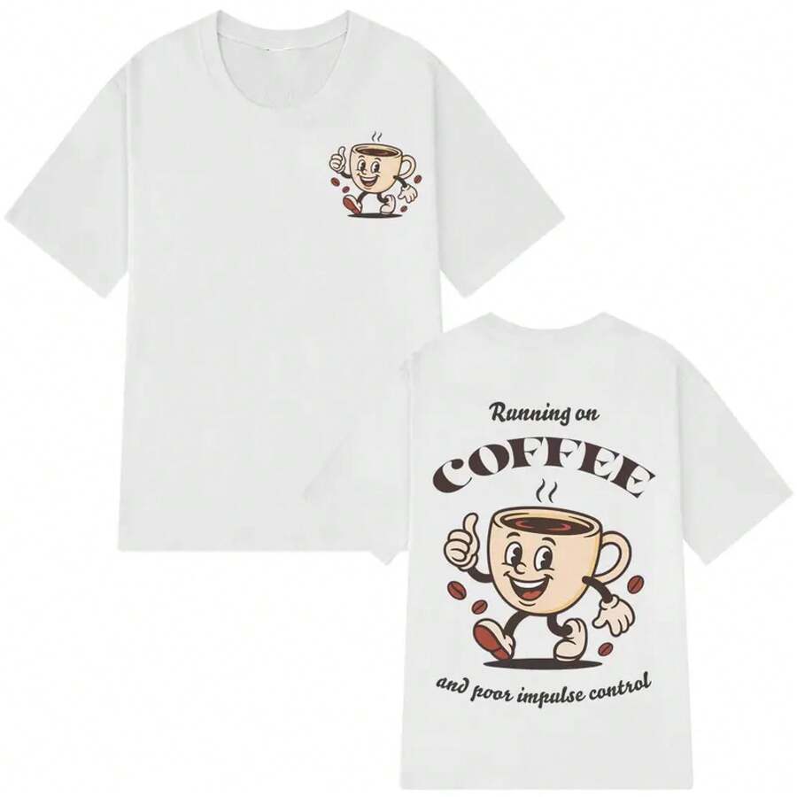 Magliette Grafiche Vintage Divertenti a Tema Caffè Estive a Maniche Corte Ampie Casual in Cotone per Uomini e Donne Magliette di Alta Qualità Top di Moda - Bianco - Visualizzare 1