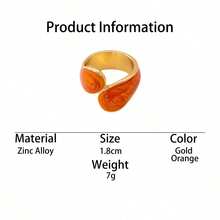 1pc Elegant Minimalist Vintage Classic Handmade Drip Oil Orange Geometric Women's Ring, Bright Passionate Summer Style - Orange - View 5
