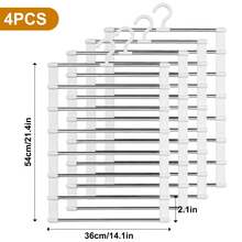 CCILAND 4pcs Multi-Layer Pants Hangers For Closet,7 Tier Stainless Steel Space Saving Trouser Rack, Non-Slip Jeans Organizer, Saves 80% Wardrobe Space, Hanging Pants Storage Holder For Trousers, Towels, Scarves, Bedroom Dorm Organization - 白色 - 查看 3