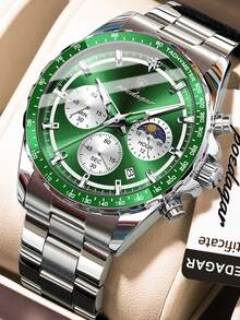 POEDAGAR 1pc Fashion Men's Stainless Steel Waterproof Luminous Quartz Watches With Chronograph Date Dial, Suitable For Daily & Formal Occasions, Men's Gifts - one-size - View 11