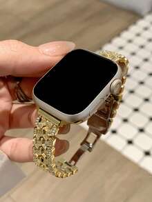 MAPUCE 1PC Premium Y-Shaped Rhinestone Metal Watch Band, Compatible With Apple Watch 38/40/41/42/44/45/46/49mm, Suitable For Apple Watch Series Ultra/SE/11/10/9/8/7/6/5/4/3/2/1, Adjustable Length, Easy To Operate, A Fashionable Small Accessory Watch Band For Women (Band Only, Watch Not Included) - Gold - View 2