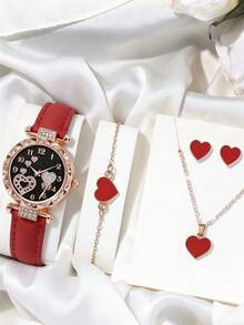 Reloj de cuarzo + Conjunto de joyas con forma de corazón - Negro - Ver 17