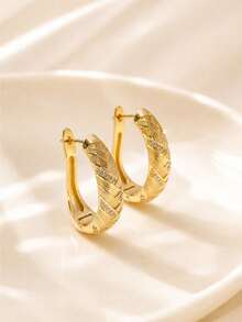 CHICAT French Vintage Gold-Plated Woven Texture Cubic Zirconia Thick Hoop Earrings, Daily Fashion Personalized Jewelry - Gold - View 7