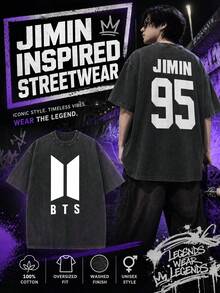 100% Cotton Men's And Women's Universal Style Vintage Washed T-Shirt  Retro World Tour 2026 Concert K-Pop Bangtan Fan Gift - 黑色 - 查看 2