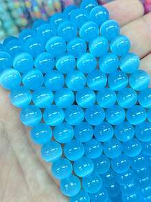 8mm Natural Lake Blue Cat Eye Beads, High Quality Smooth Round Beads, Loose Beads, Jewelry Making Materials, Opal Stone, DIY Bracelet - Multicolor - View 11