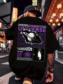 Stylish UNIVERSE Printing,Men's Graphic Design Crew Neck Sweatshirt T Shirt,Summer Leisure And Comfort T Shirt,Men's Tops Are Suitable For Daily Gym W - Black - View 1