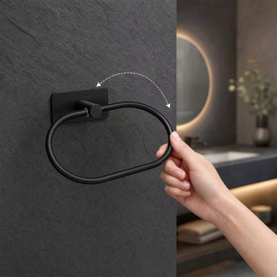 1pc Stainless Steel Towel Rack, Towel Ring, Foldable Up To 180 Degrees, Wall-Mounted Installation Without Traces, Strong Adhesive Backing, Suitable For Towel Storage, Bath Towel Storage, Bathroom Organization, Bathroom Accessories, Towel Rack - Great Gift