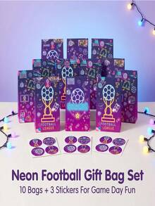 12pcs 2026 World Cup Neon Football Party Gift Bags, Soccer Print Candy Treat Bags With Stickers, Kids Birthday & Sports Party Favor Supplies - View 6