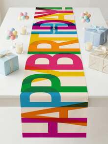 1pc Happy Birthday Table Runner - Colorful Rectangular Polyester Fabric, Birthday Tablecloth, Multi-Color Party Backdrop, Woven Indoor/Outdoor Home Party Table Decor - A - View 8