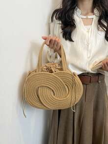 Fashionable Woven Shoulder Bag For Spring 2026, Suitable For Daily Use, Casual Outings, Travel, And Vacations - 杏色 - 查看 11