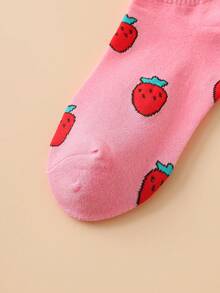 5 pares de calcetines cortos de mujer con estampado de fresa de frutas coloridos y lindos - Multicolor - Ver 6