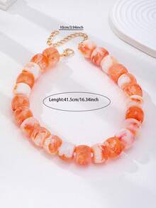 1pc Women's Pink Flat Resin Bead Choker Necklace, Chunky Marble Pattern Bead Personalized Necklace, Versatile Accessory Suitable For Casual, Bridal, Spring Wear - Beaded Necklace - View 3