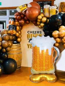 1pc Large Base Beer Mug Shaped Balloon, Standing Beer Balloon, Suitable For Beer Festival, Celebration, Perfect Brew Theme Party, Summer Party, Retirement Party, Anniversary Celebration, Bachelor Party Decoration - Multicolor - View 7