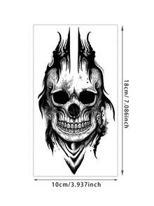 1pc Herbal Dark Stipple Flame Skull Pattern Temporary Tattoo Sticker, Realistic Fake Tattoo Design, Suitable For Travel, Music Festivals, Gaming, Graduation Gifts & Independence Day Tattoo, Lasts 7-14 Days - Black - View 7