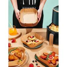 50/100/200pcs Air Fryer Parchment Paper Liners, Square Non-Stick Baking Paper With High Edges, Oil-Proof, Suitable For Oven, Fryer Basket, Baking, Cooking, Easy To Clean, Parchment Paper Baking Supplies, Kitchen And Restaurant Essentials - View 4