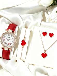 Reloj de cuarzo + Conjunto de joyas con forma de corazón - Negro - Ver 20