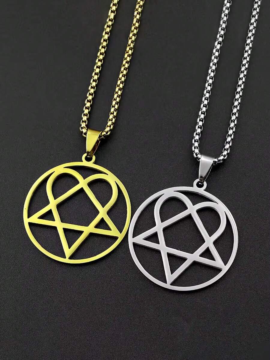 Collier pendentif Heartagram étoile cœur Him en acier inoxydable pour hommes et femmes, style groupe de musique, Egirl, hip-hop, bijoux vintage, cadeau - collier - Voir 1