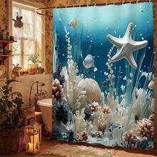 1/3/4 Pcs Starfish Bathroom Curtain Set, Creative Decorative Bathroom Set Including Waterproof Shower Curtain, Non-Slip Mat, Toilet Lid Cover, Bath Mat And 12 Plastic Hooks, Bathroom Decor, Shower Curtain Set, Home Decor, Bathroom Accessories (Please Select The Appropriate Size According To The Size Chart To Avoid Being Too Large Or Too Small) - Multicolor - View 14