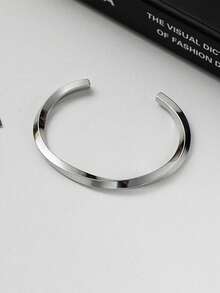 VJS 1 chiếc vòng tay nam Mobius tối giản bằng thép titan màu bạc, vòng đôi cá nhân hóa, phù hợp đeo hàng ngày - màu thép - Xem 2