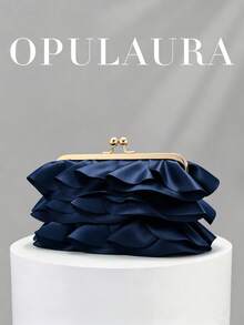 OpulAura 女士精緻迷人花瓣宴會手拿包，荷葉邊設計晚宴手提包，晚禮服搭配包，適用於婚禮/度假/正式派對/舞廳及其他場合，附鍊條，花瓣造型隨機發貨 - 藏蓝色 - 查看 5