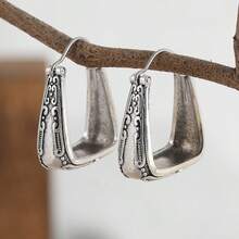 1 Pair Fashionable Vintage Silver Textured Creative Earrings, Suitable For Daily Wear And Vacation, A Perfect Gift For Her - Silver - View 3