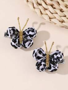 2pcs/Set Juego de pinzas para el cabello con lazo estampado de leopardo & patrón de leche para niñas, adecuado para decoración diaria - Multicolor - Ver 11